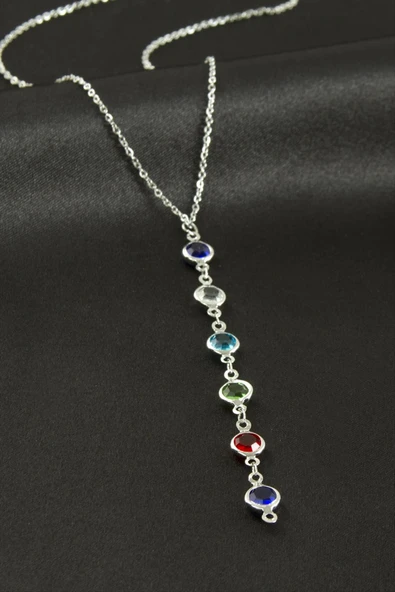 Kristal Taşlı Çelik Kolye - Resim 2