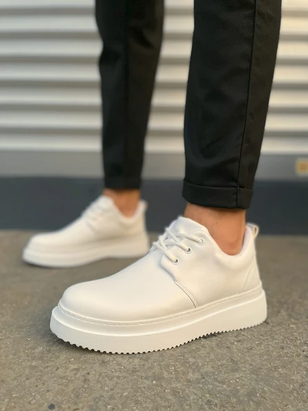 JY03 Luxor Bağcıklı Cilt Erkek Günlük Spor Klasik Ayakkabı CBT - Beyaz - Resim 2