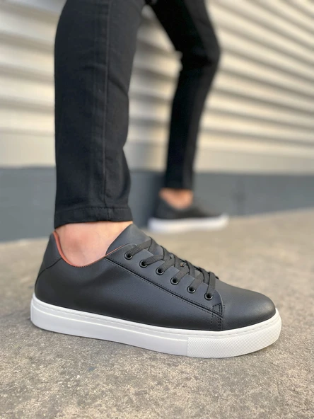 JY122 Mode Bağcıklı Cilt Erkek Günlük Sneaker Ayakkabı CBT - Siyah - 1