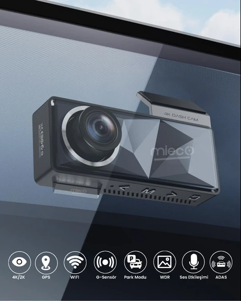 Mieco A11 Wifi/ 4K UHD/ 150 Ultra Geniş Açı/ GPS/ ADAS/ Ön+Arka Araç Kamerası (2025) + Hafıza Kartı Hediyeli - Resim 6
