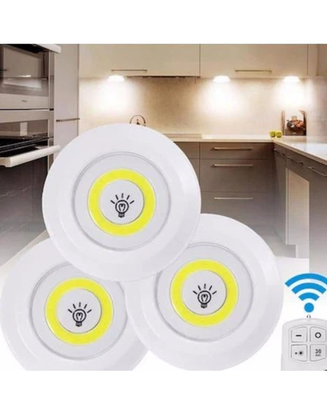 Uzaktan Kumandalı 3 Lü Spot Led Lamba Kablosuz Pilli Işıldak ürün görseli