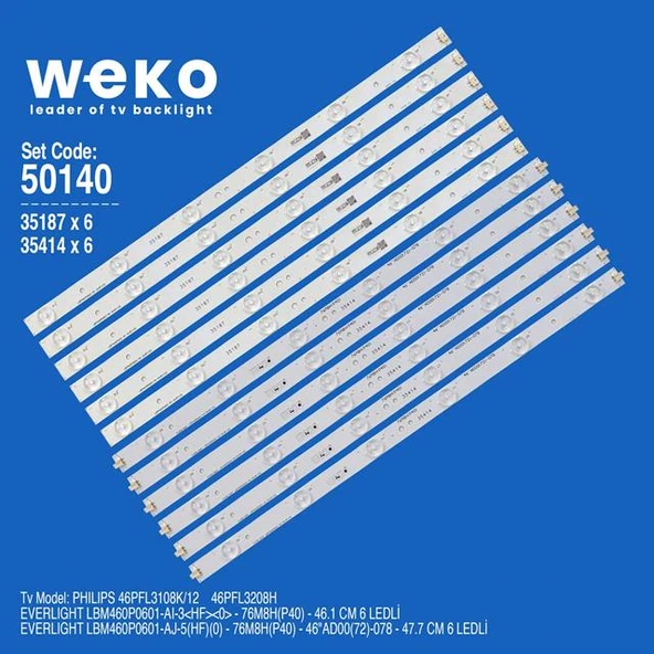 Wkset-5140 35187X6 35414X6 Everlıght Lbm460p0601 12 Adet Led Bar ( Tvnizin içindeki led barla aynısı olduğunu görmeden almayınız. Led bar ürünlerinde paket açıldığında iade kabul edilmemektedir. ) ürün görseli 1