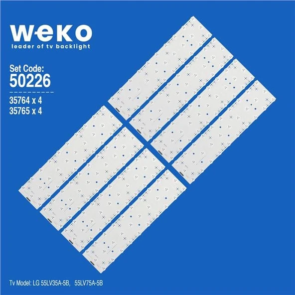 Wkset-5226 35764X4 35765X4 55 V15 Unb 3068 Rev 0.0 8 Adet Led Bar ( Tvnizin içindeki led barla aynısı olduğunu görmeden almayınız. Led bar ürünlerinde paket açıldığında iade kabul edilmemektedir. ) ürün görseli