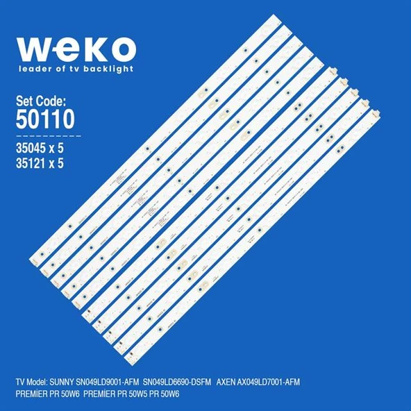 Wkset-5110 35121X5 35045X5 Lb49002 49D1000/C1000 10 Adet Led Bar ( Tvnizin içindeki led barla aynısı olduğunu görmeden almayınız. Led bar ürünlerinde paket açıldığında iade kabul edilmemektedir. ) ürün görseli