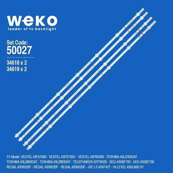 Wkset-5027 34618X2 34619X2 17Dlb43vlxr1 4 Adet Led Bar (7+7Lens) ( Tvnizin içindeki led barla aynısı olduğunu görmeden almayınız. Led bar ürünlerinde paket açıldığında iade kabul edilmemektedir. ) ürün görseli