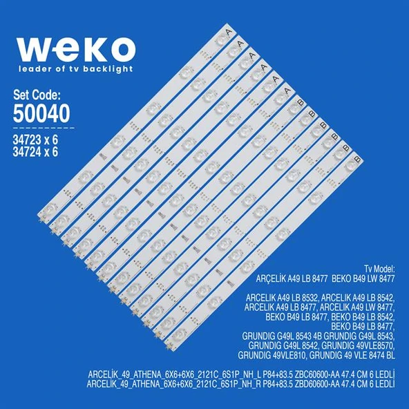 Wkset-5040 34723X6 34724X6 Arcelik_49_Athena_6X6+6X6_2121C_6S1P_Nh 12 Adet Led Bar(Çıkma Orjinal) ürün görseli 1