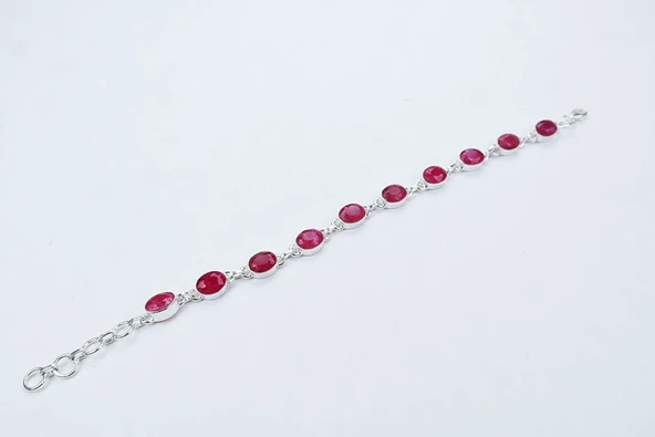 925 Ayar Yakut Taşlı Gümüş Bileklik