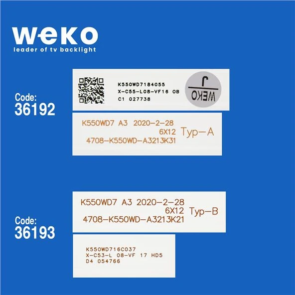 Wkset-5494 36192X6 36193X6 K550wd7 A3 6X12 Typ-A -B 12 Adet Led Bar ( Tvnizin içindeki led barla aynısı olduğunu görmeden almayınız. Led bar ürünlerinde paket açıldığında iade kabul edilmemektedir. ) - Resim 2