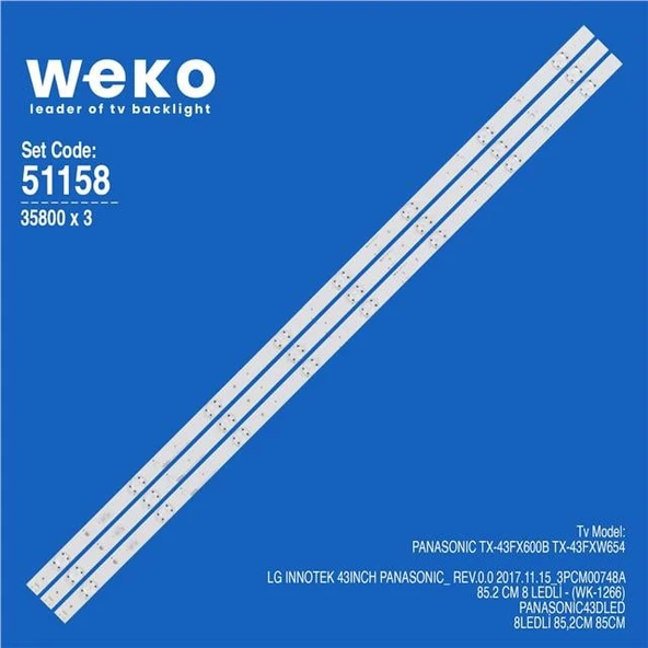 Wkset-6158 35800X3 Lg Innotek 43Inch Panasonıc_ Rev.0.0 2017.11.15_3Pcm00748a 3 Adet Led Bar ürün görseli