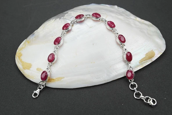 925 Ayar Yakut Taşlı Gümüş Bileklik - 2