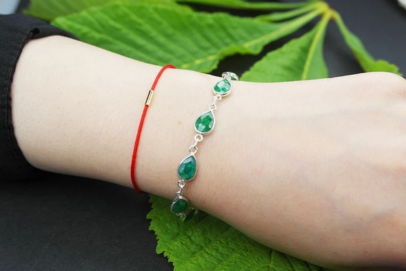 925 Ayar Zümrüt Taşlı Gümüş Bileklik - Resim 2