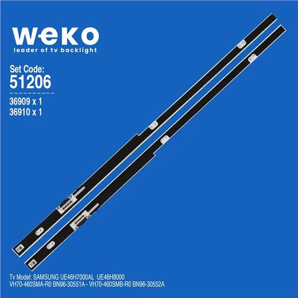 Wkset-6206 36909X1 36910X1 Vh70-460Sma/B 2 Adet Led Bar (70Led) ( Tvnizin içindeki led barla aynısı olduğunu görmeden almayınız. Led bar ürünlerinde paket açıldığında iade kabul edilmemektedir. ) ürün görseli 1