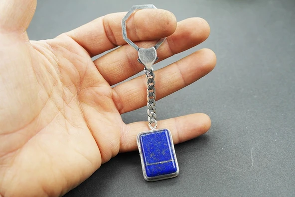 Lapis Taşlı 925 Ayara Gümüş Anahtarlık - Resim 2