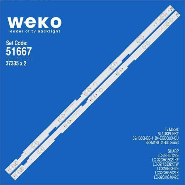 Wkset-6667 37335X2 Rf-Aj320e30-0701S-05 A3  2 Adet Led Bar ( Tvnizin içindeki led barla aynısı olduğunu görmeden almayınız. Led bar ürünlerinde paket açıldığında iade kabul edilmemektedir. ) ürün görseli
