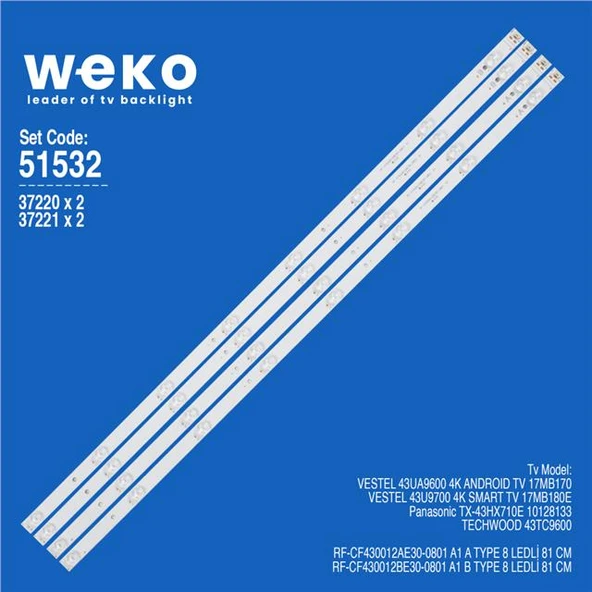 Wkset-6532 37220X2 37221X2 Rf-Cf430012a/Be30-0801 A1 A/B Type 4 Adet Led Bar (8+8Lens) ürün görseli 1