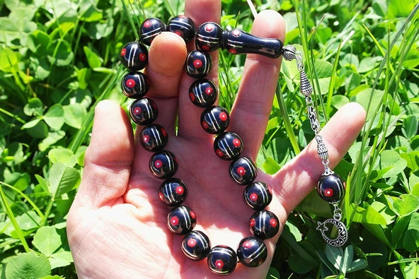 Maskot Mercan Karpuz İşlemeli Oltu Sıkma Tespih - Resim 2