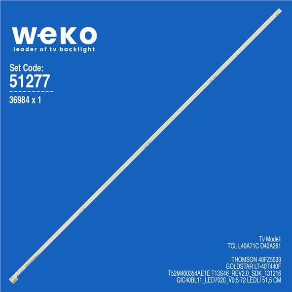 Wkset-6277 36984X1 T52m400354ae1e T13S46_Rev2.0_Sdk_131216  1 Adet Led Bar (72Led) ürün görseli