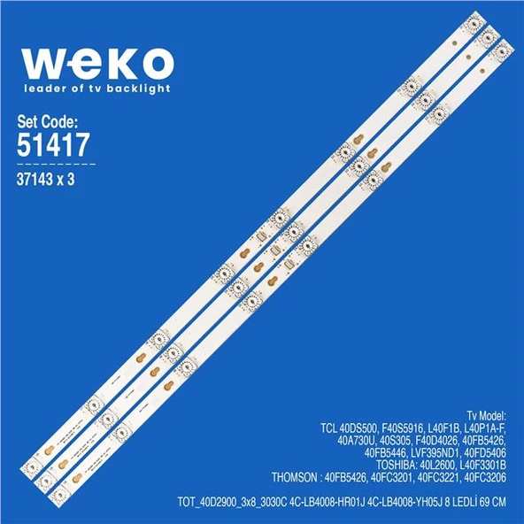 Wkset-6417 37143X3 Tot_40D2900_3X8_3030C 4C-Lb4008-Hr01j  3 Adet Led Bar ürün görseli 1