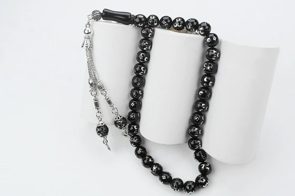 Üçhilal İşlemeli Oltu Sıkması Tespih - Resim 2