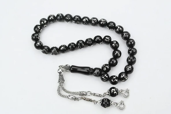 Üçhilal İşlemeli Oltu Sıkması Tespih ürün görseli