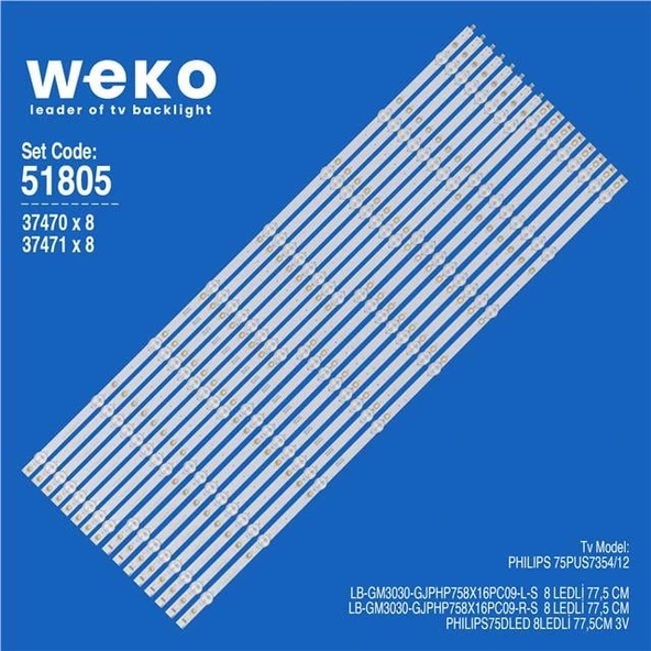 Wkset-6805 37470X8 37471X8 Lb-Gm3030-Gjphp758x16pc09-L/R 16 Adet Led Bar ürün görseli 1