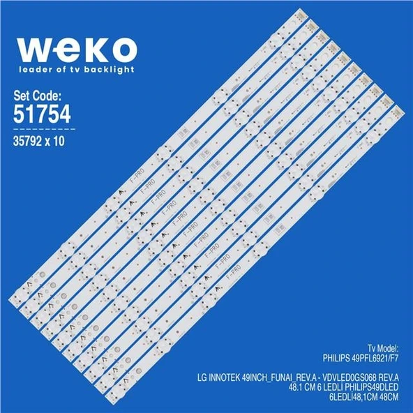 Wkset-6754 35792X10 Lg Innotek 49Inch_Funaı_Rev.A - Vdvled0gs068 Rev.A 10 Adet Led Bar ürün görseli 1
