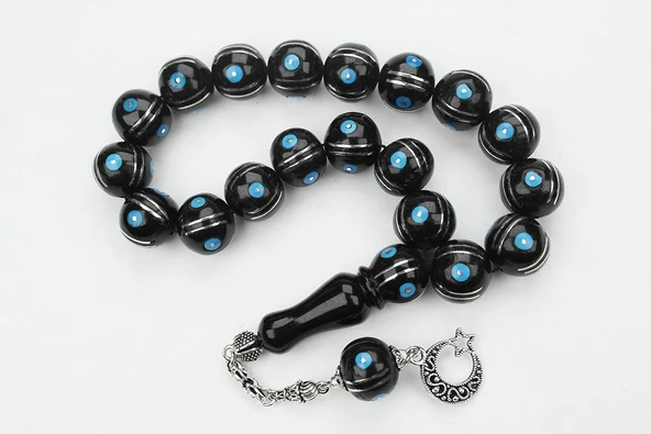 Maskot Mavi Firuze Karpuz İşlemeli Oltu Sıkma Tespih ürün görseli