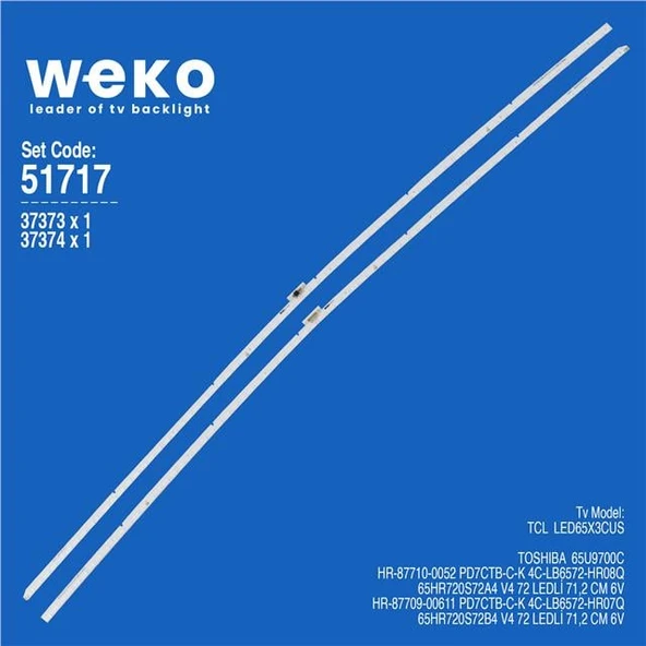 Wkset-6717 37373X1 37374X1 65Hr720s72a4 /B4 V4 2 Adet Led Bar (72Led) ürün görseli