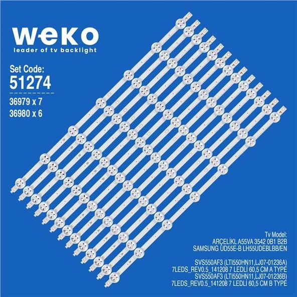 Wkset-6274 36979X7 36980X6 Svs550af3 (Ltı550hn11,Lj07-01236A/B 13 Adet Led Bar ürün görseli 1