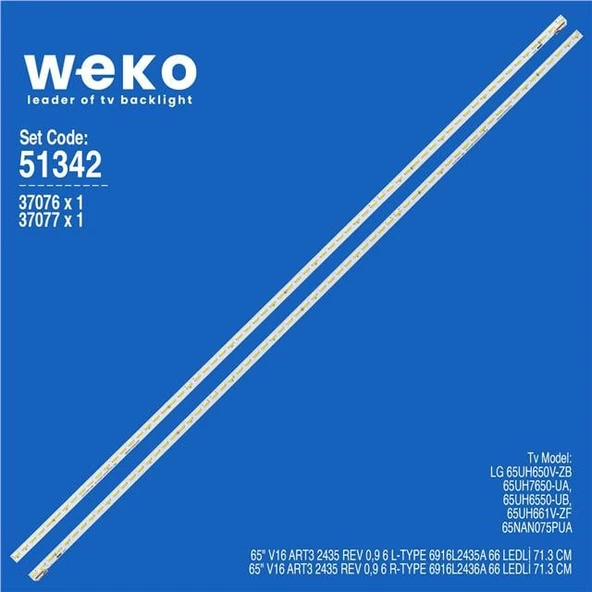 Wkset-6342 37076X1 37077X1 65 V16 Art3 2435/4 Rev 0,9 6 L/R-Type 2 Adet Led Bar (66Led) ürün görseli