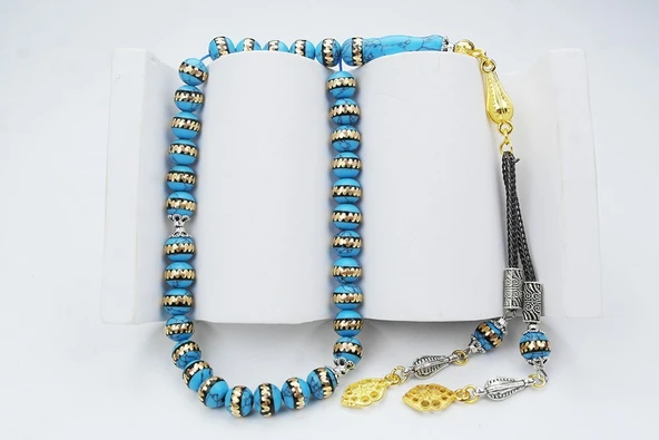 Turkuaz (Firuze) Pirinç Sarma İşlemeli Tespih ürün görseli