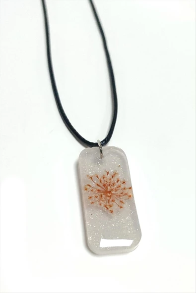 Sultanotu Çiçeği Dikdörtgen Epoksi Kolye - Resim 2