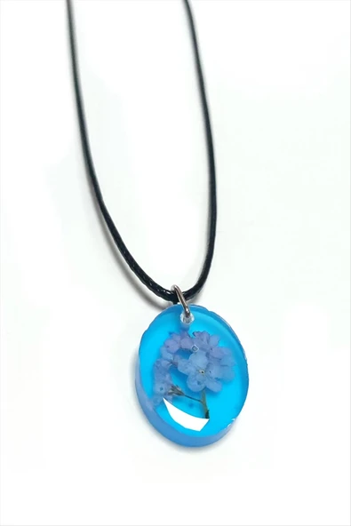 Unutma Beni Çiçeği Oval Epoksi Kolye - Resim 2