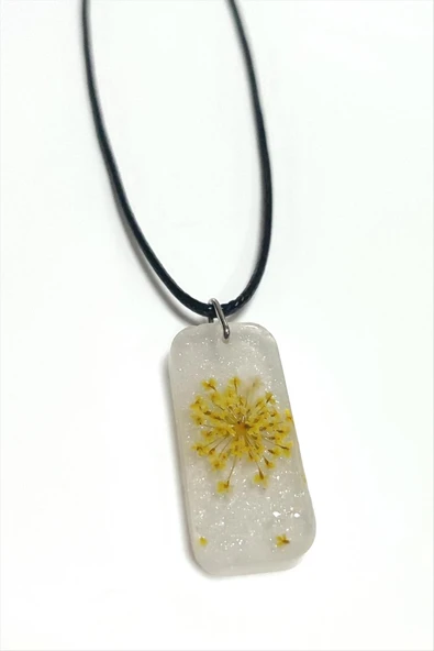 Sultanotu Çiçeği Dikdörtgen Epoksi Kolye - Resim 3