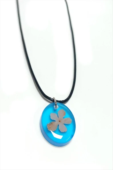 Kartopu Çiçeği Oval Epoksi Kolye - Resim 2