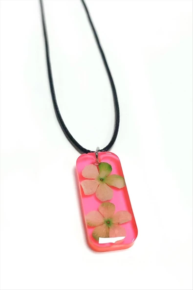 Kartopu Çiçeği Dikdörtgen Epoksi Kolye - Resim 2