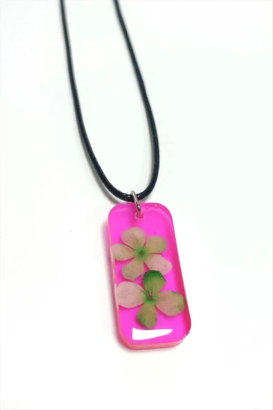 Kartopu Çiçeği Dikdörtgen Epoksi Kolye - Resim 3