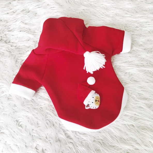 Cat Santa Kapşonlu Noel Yılbaşı Köpek Sweati - 2