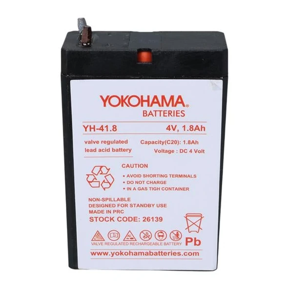Yokohama YH-41.8 4 Volt - 1.8 Amper Akü (50X76x22 Mm) - 3