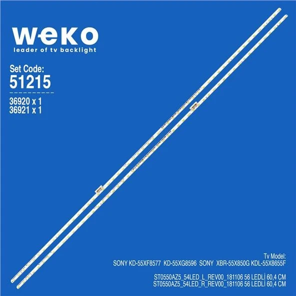 Wkset-6215 36920X1 36921X1 St0550az5_54Led_L/R_Rev00_181106 2 Adet Led Bar (56Led) ürün görseli 1
