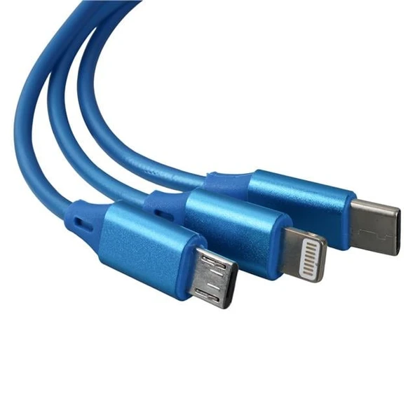 Powermaster PM-26347 3 IN 1 Mavi Şarj Kablosu - Resim 2