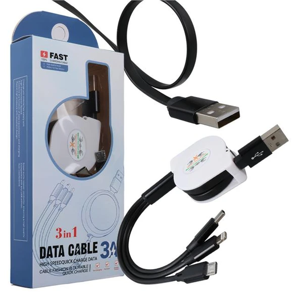 Powermaster PM-26346 3 IN 1 Siyah Şarj Kablosu ürün görseli