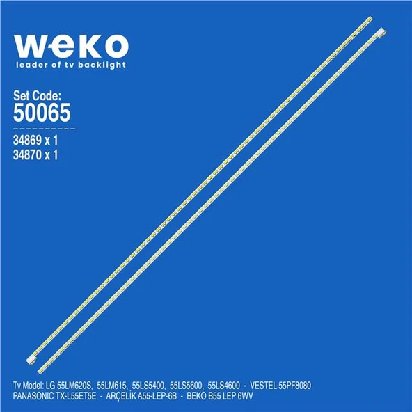 Beko B55 Lep 6WV 55'' İnç 2 Adet Tv Led Bar ( Tvnizin içindeki led barla aynısı olduğunu görmeden almayınız. Led bar ürünlerinde paket açıldığında iade kabul edilmemektedir. ) ürün görseli 1