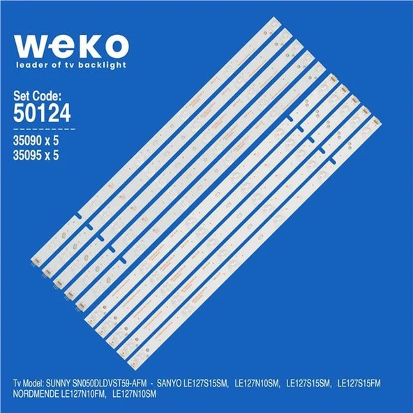 Sanyo LE127S15SM 50'' İnç 10 Adet Tv Led Bar (Seri 2) ( Tvnizin içindeki led barla aynısı olduğunu görmeden almayınız. Led bar ürünlerinde paket açıldığında iade kabul edilmemektedir. ) ürün görseli