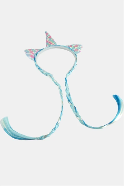 Unicrn Renkli Kulaklı Örgülü Taç - Resim 3