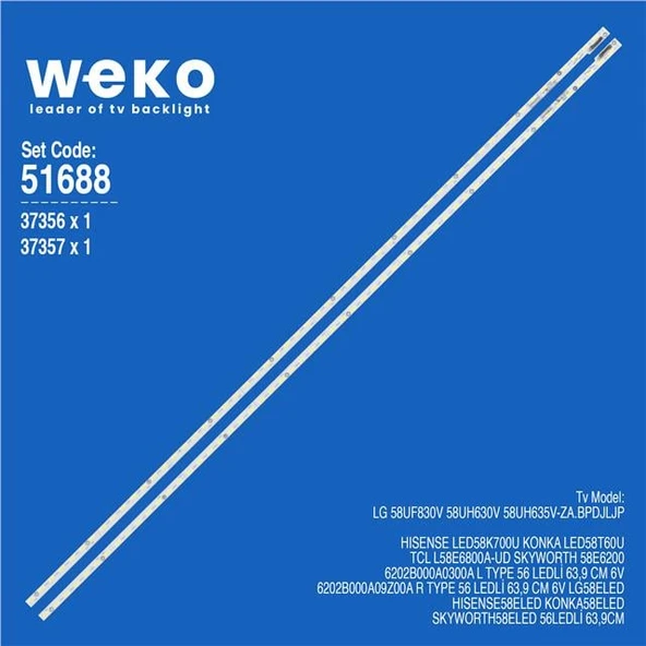 Skyworth 58E6200 58'' İnc 2 Adet Tv Led Bar ( Tvnizin içindeki led barla aynısı olduğunu görmeden almayınız. Led bar ürünlerinde paket açıldığında iade kabul edilmemektedir. ) ürün görseli 1