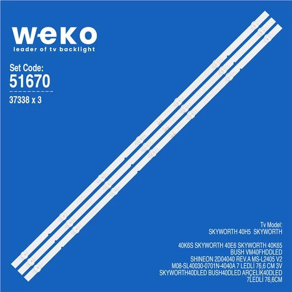 Skyworth 40H5 40'' 3 Adet Tv Led Bar ( Tvnizin içindeki led barla aynısı olduğunu görmeden almayınız. Led bar ürünlerinde paket açıldığında iade kabul edilmemektedir. ) ürün görseli 1