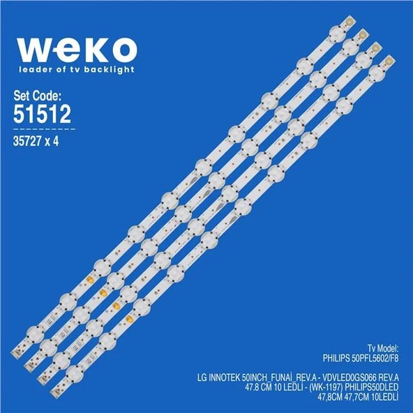 Philips 50PFL5602/F8 50'' 4 Adet Tv Led Bar ( Tvnizin içindeki led barla aynısı olduğunu görmeden almayınız. Led bar ürünlerinde paket açıldığında iade kabul edilmemektedir. ) ürün görseli