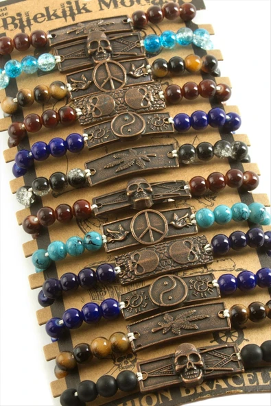 Karışık Aparatlı Cam Taş Makrome Örgü İp Bileklik - 3