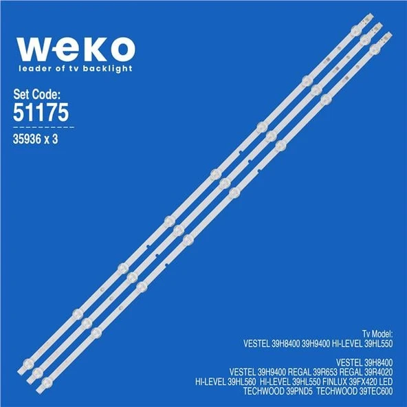 Techwood 39H802 39'' 3 Adet Tv Led Bar ( Tvnizin içindeki led barla aynısı olduğunu görmeden almayınız. Led bar ürünlerinde paket açıldığında iade kabul edilmemektedir. ) ürün görseli 1